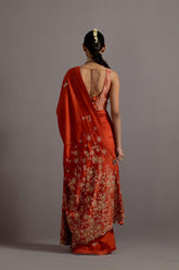 Tangerine Tissue Appliqued Boota Saree With Blouse